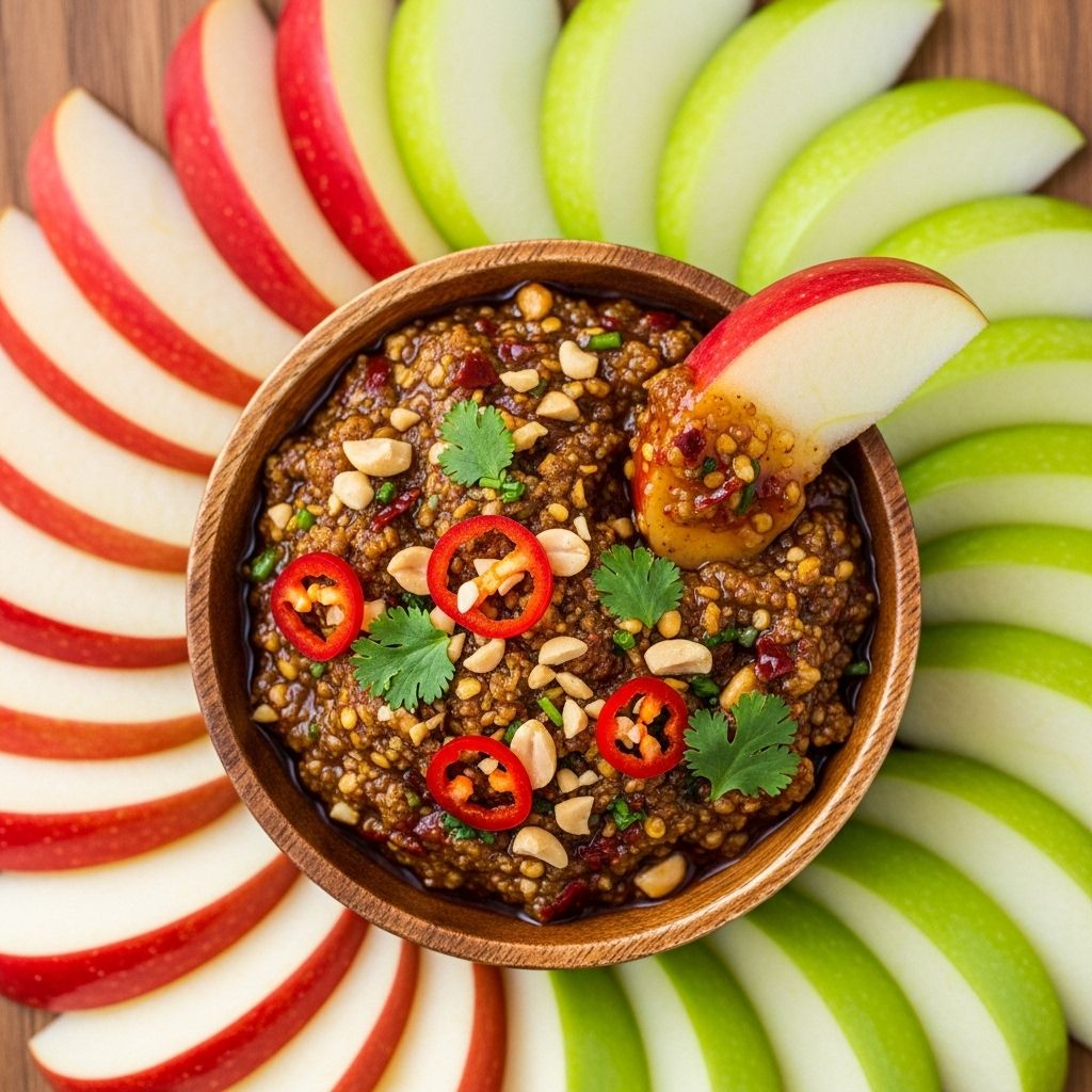 Experience a harmonious balance of tart crunch and sticky heat in every vibrant bite.