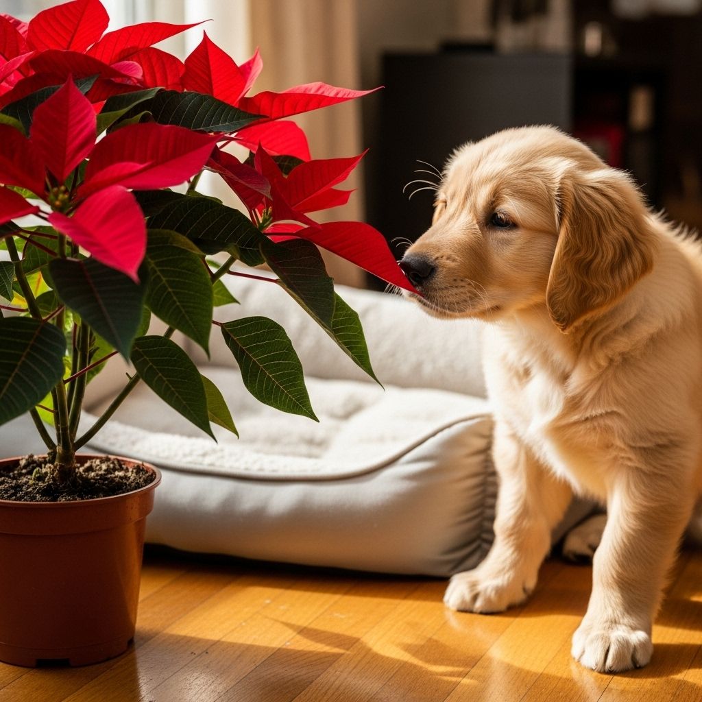 Understanding the real risks of poinsettia plants for dogs, including symptoms, first aid, and when to call the vet.
