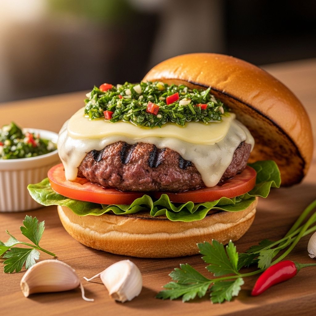 Argentine Asado Burger with Chimichurri and Provolone Perfect balance of smoky meat, tangy herbs, and melted cheese for your backyard feast.