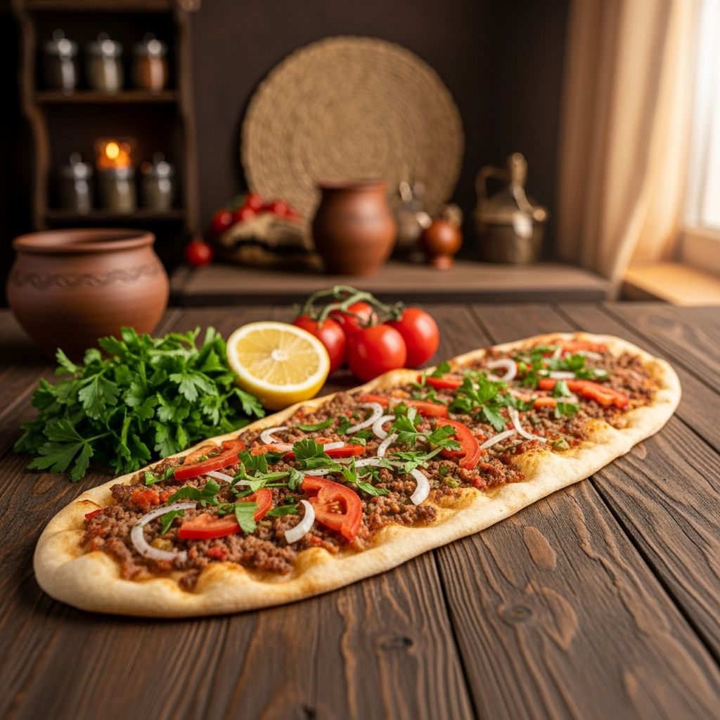 A zesty spice blend and savory meat topping bring a crisp flatbread to life.