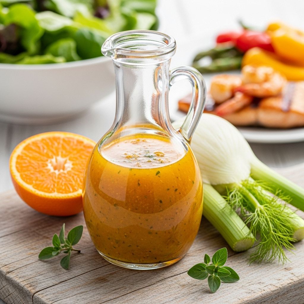 A citrus and fennel fusion that brightens greens, proteins, and vegetables.