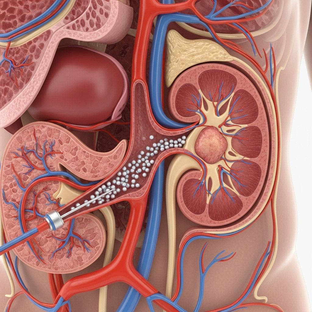 Arterial embolization is a minimally invasive option to shrink kidney tumors and relieve symptoms when surgery is not possible.