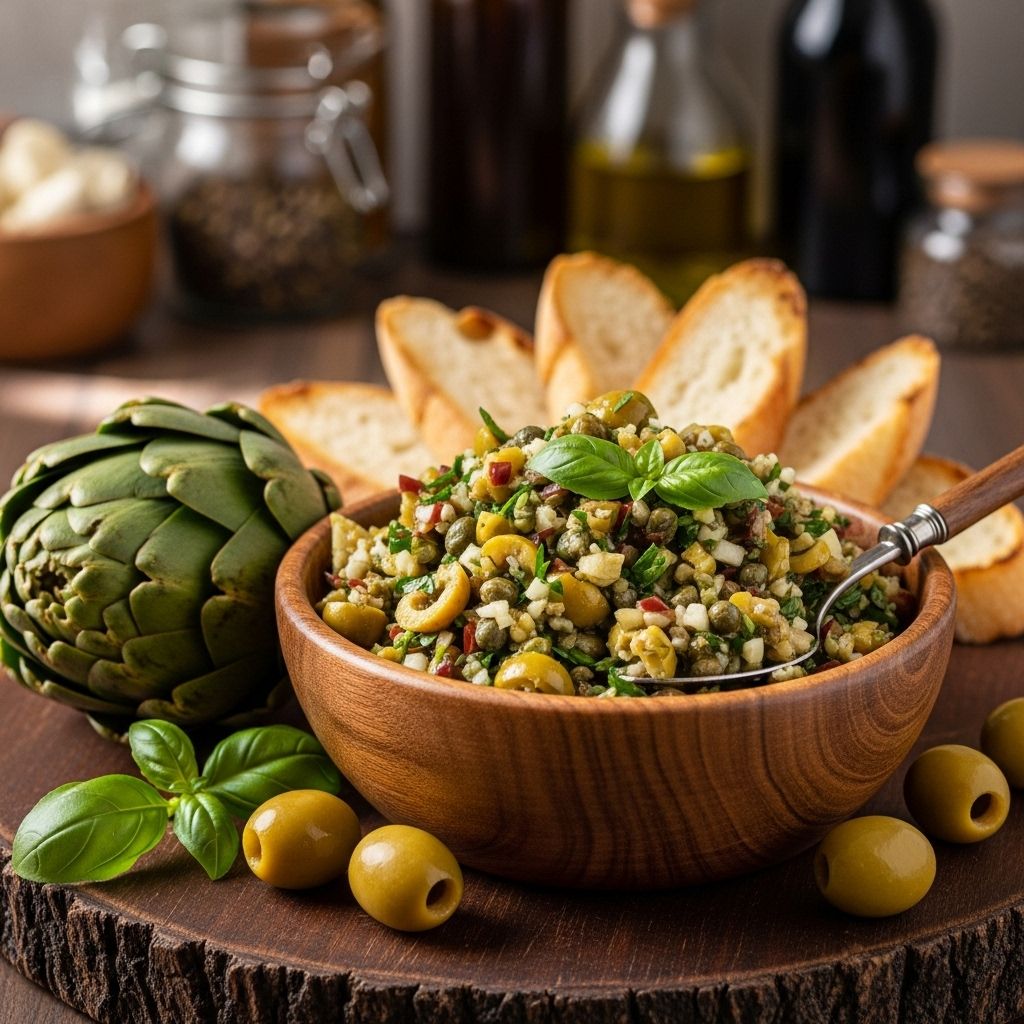 Briny, herb-packed spread that elevates snacks, sandwiches, and bowls with a bold flavor.