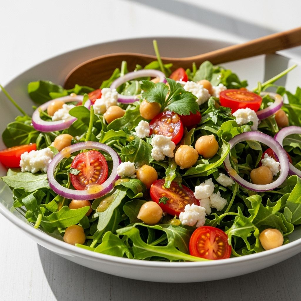 Vibrant arugula meets hearty chickpeas in this protein-packed, nutrient-rich salad—your quick and delicious route to healthy eating.