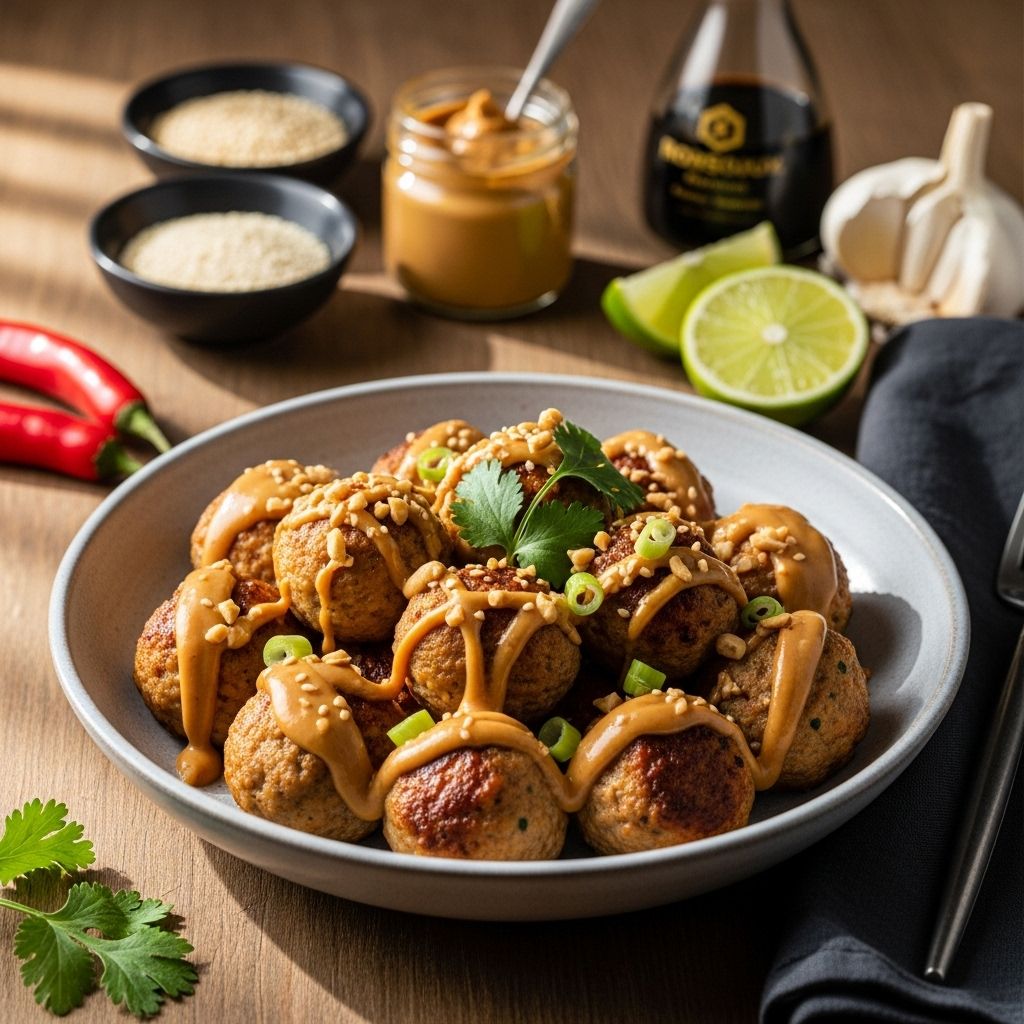 Asian Chicken Meatballs with Creamy Peanut Sauce: The Ultimate Guide Herb-infused spheres glazed in a nutty dipping sauce make every meal feel special.