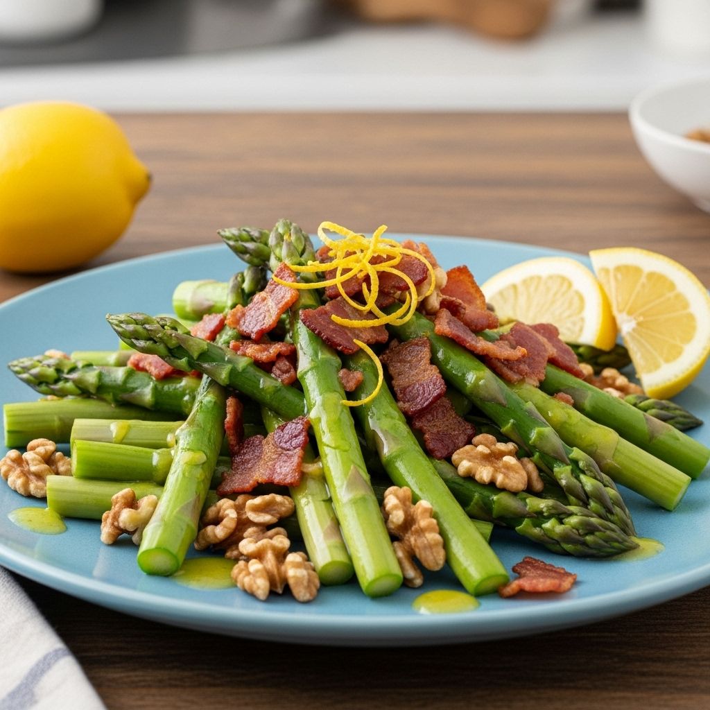 Tender spring stalks, smoky crunch, and bright citrus unite in a refreshing side.