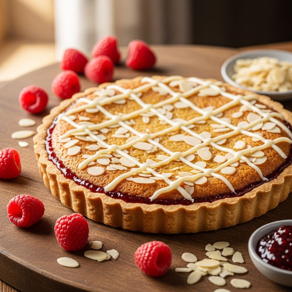 Experience buttery pastry, tangy jam, and tender almond frangipane in every slice.