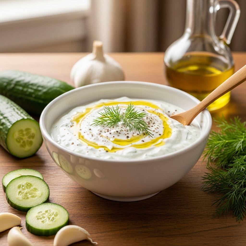 A simple yet flavor-packed sauce that brings a cool Mediterranean twist to any dish.