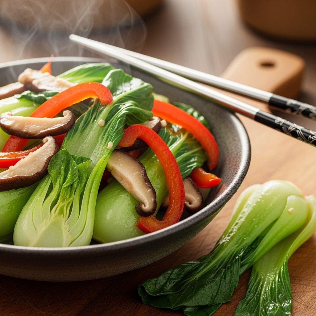 Discover the vibrant flavors and nutrition of baby bok choy in a quick stir-fry with shiitake mushrooms and red bell peppers, perfect for a healthy meal.