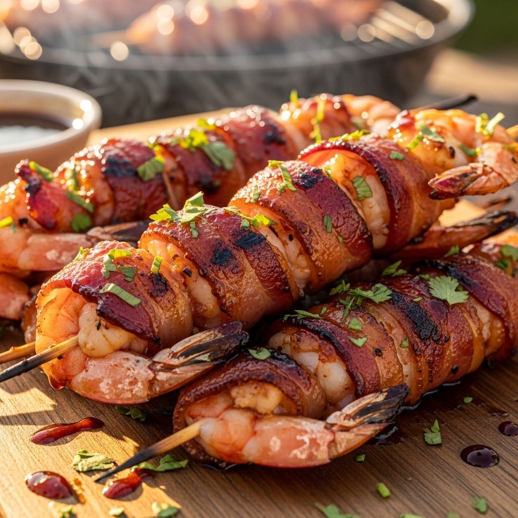 A foolproof oven method delivers even golden bacon and succulent shrimp on each skewer.