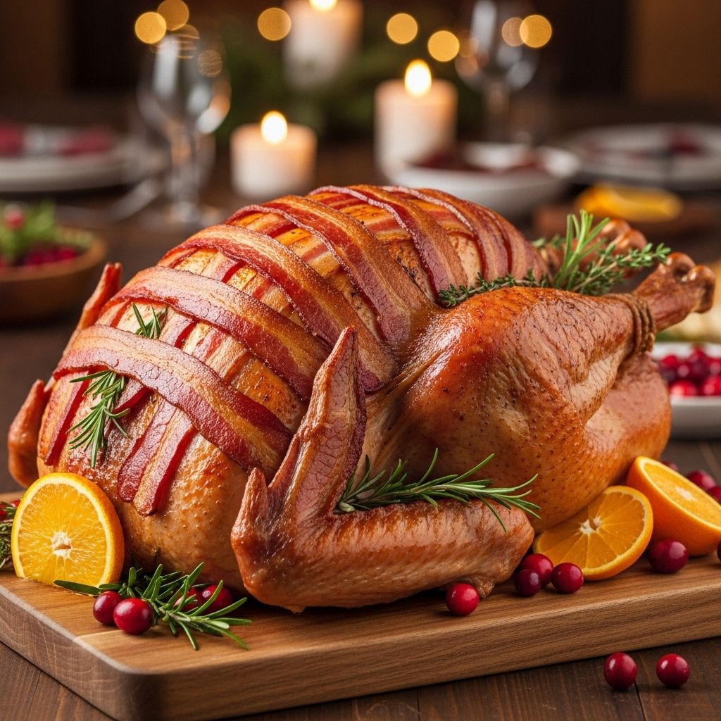 A bacon lattice seals in juices for a savory, showstopping holiday feast centerpiece.