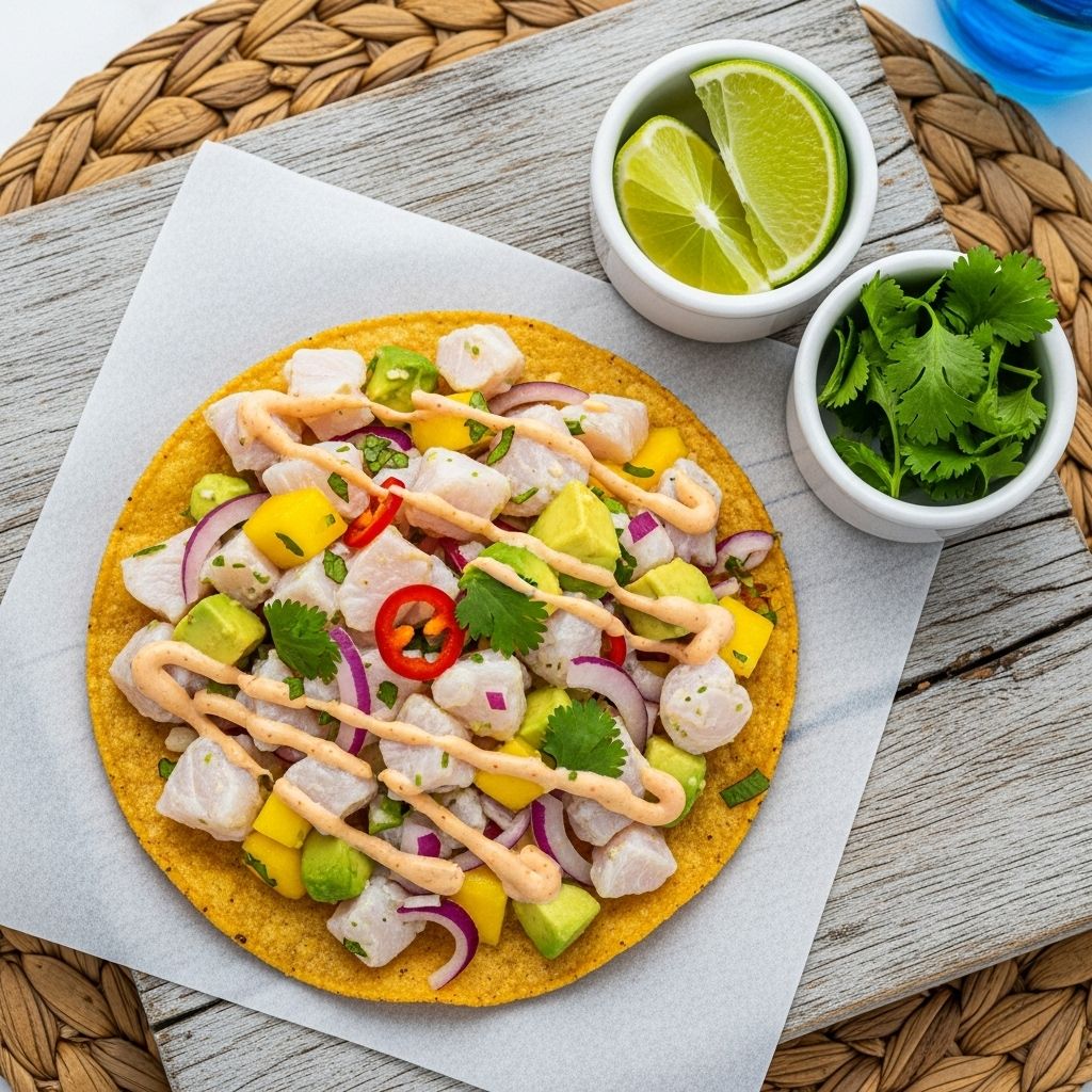 Baja Ceviche Tostadas: A Zesty Guide to Mexico’s Coastal Classic Bright lime, fresh shrimp, and crisp veggies come together for a seaside-inspired crunch.