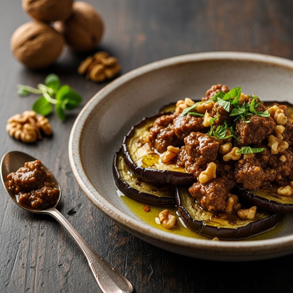 Tangy molasses-scented vegetable cups brimming spiced meat evoke Anatolian richness.