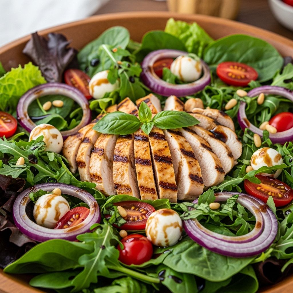 Elevate your salads with juicy chicken, caramelized onions, and bold balsamic vinaigrette in this complete protein-packed meal.