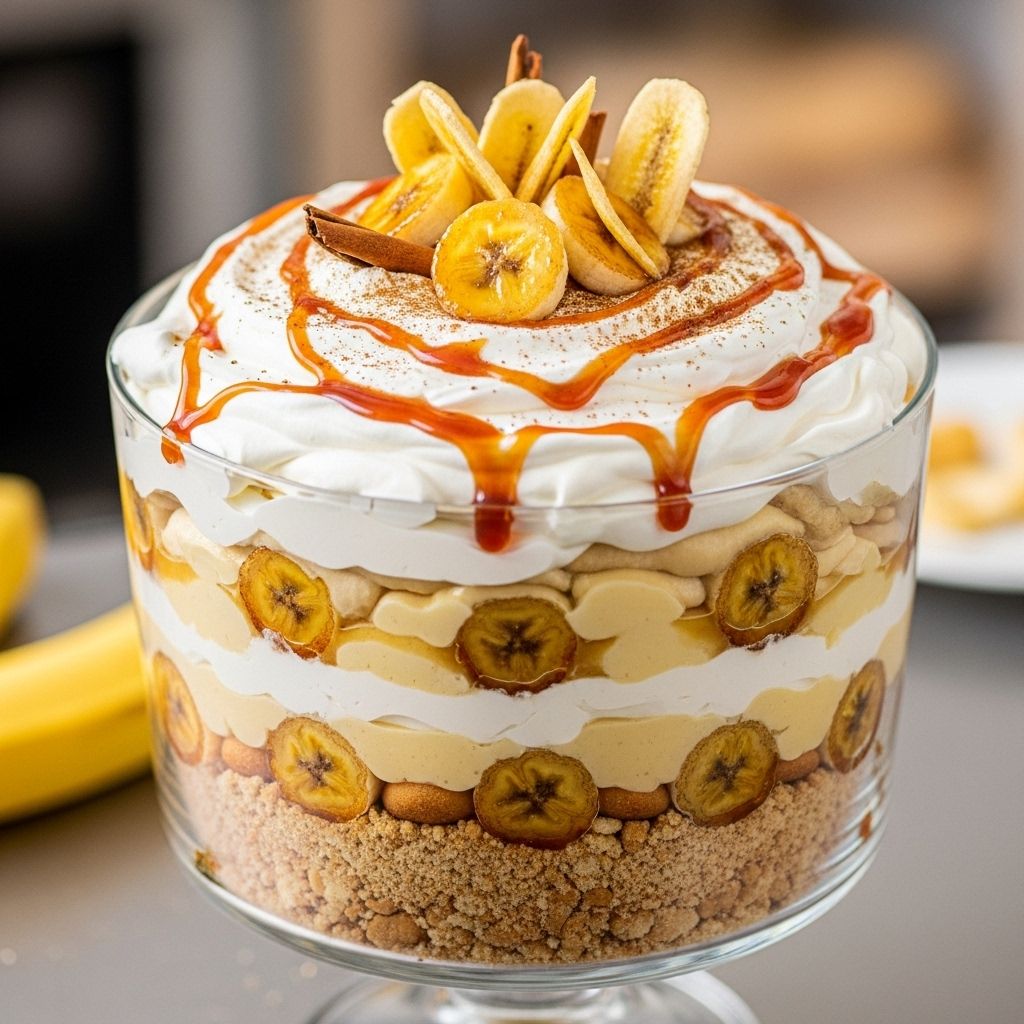 Caramel sweetness and custard merge with whipped topping for an indulgent treat.