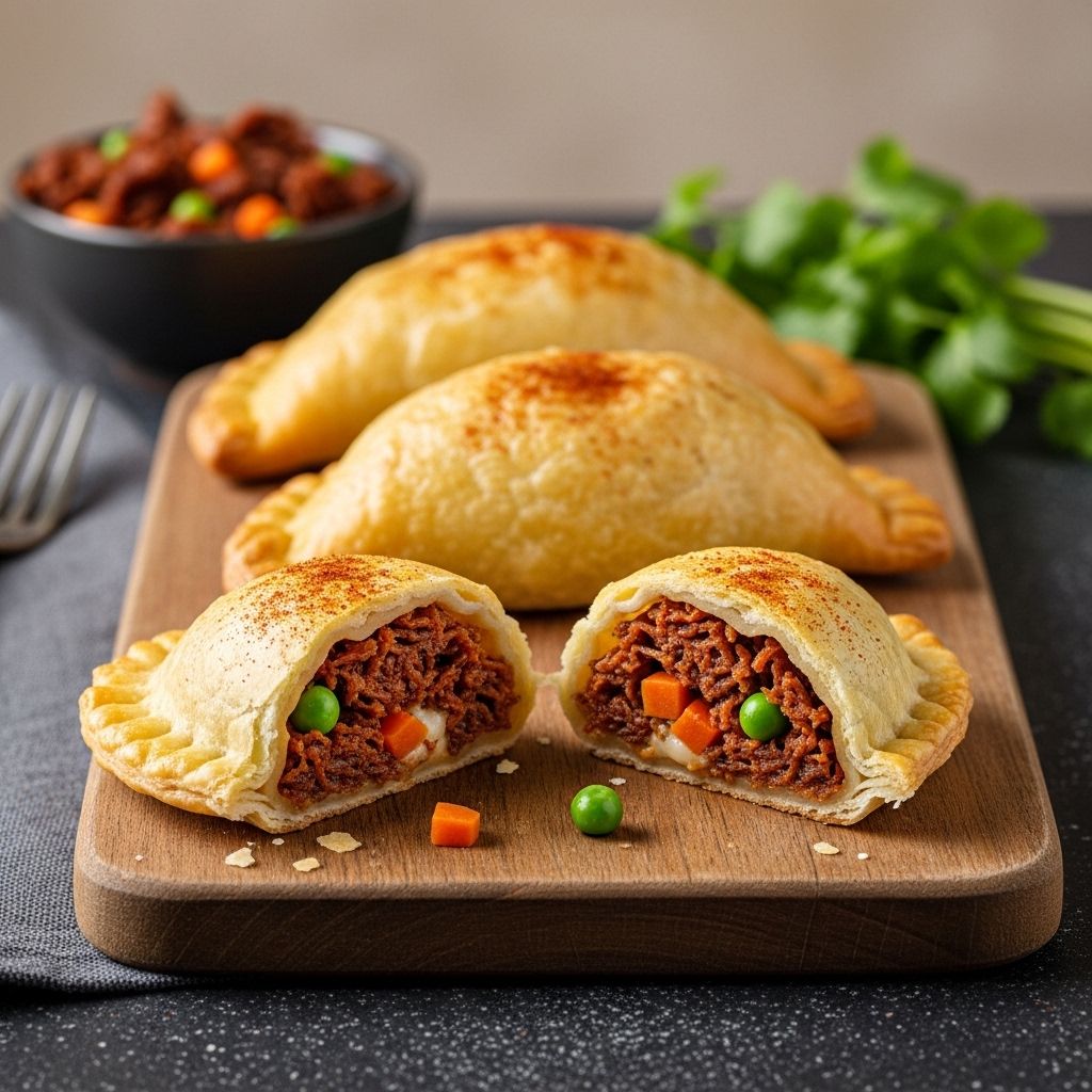 Smoky cured meat mingles with olives and spices for an irresistible flaky pastry bite.