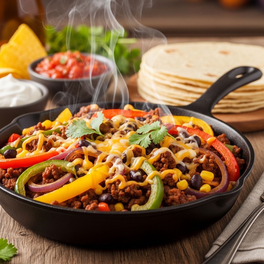 Smoky tortillas add depth to a hearty blend of savory meat, sweet potatoes, and beans.