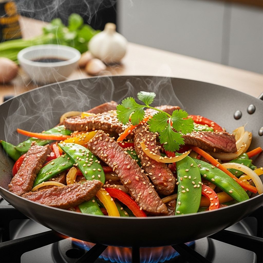 Glossy ginger-soy sauce coats tender slices and crisp veggies for a fuss-free dinner.