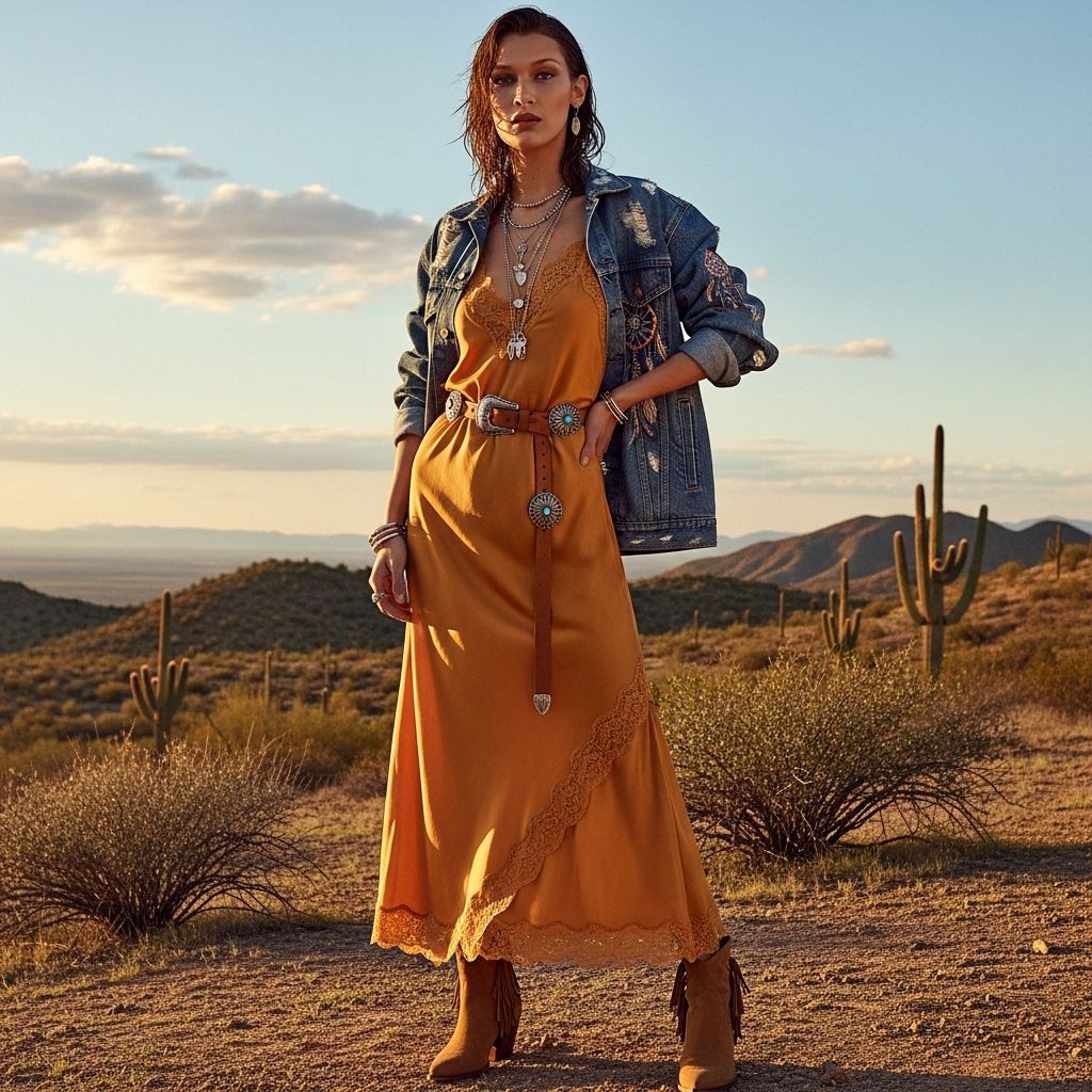 Bella Hadid’s effortless boho-Western ensemble in a Mango slip dress sets a new trend for summer style and affordable luxury.