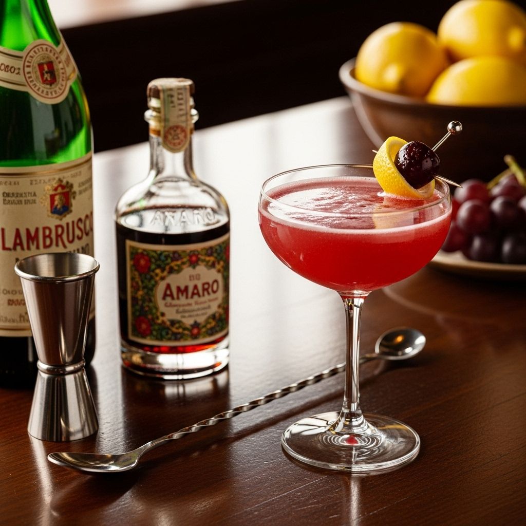 Bellissimo Aceto: A Modern French 75 Variation with Lambrusco and Amaro Red Lambrusco’s fizz meets amaro’s herbal depth for a bold, modern aperitif.