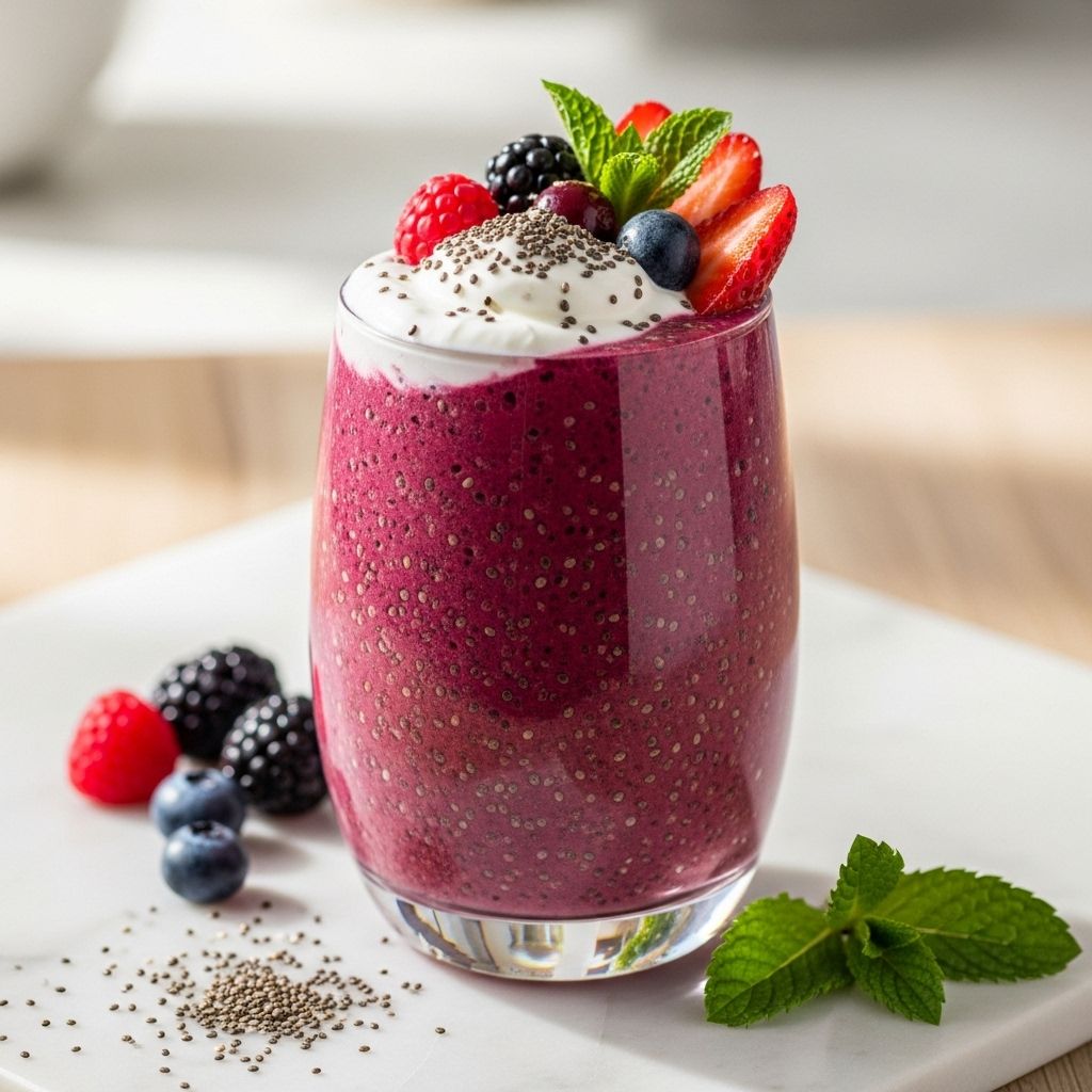 Discover the delicious, fiber-rich Berry, Chia, and Mint Smoothie—perfect for energizing your mornings with vitamins and flavor.