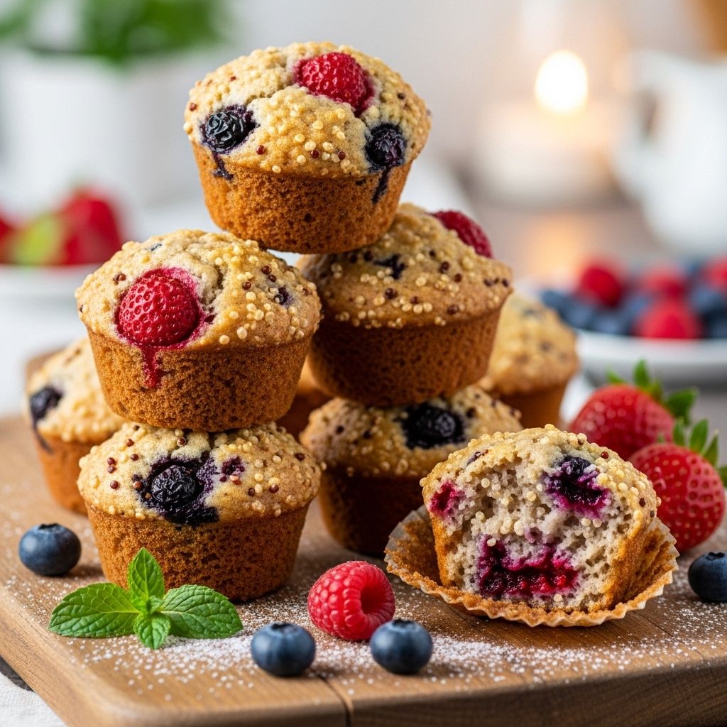 Wholesome and bursting with raspberries, these berry-quinoa muffins offer a hearty and nutritious start for busy mornings.
