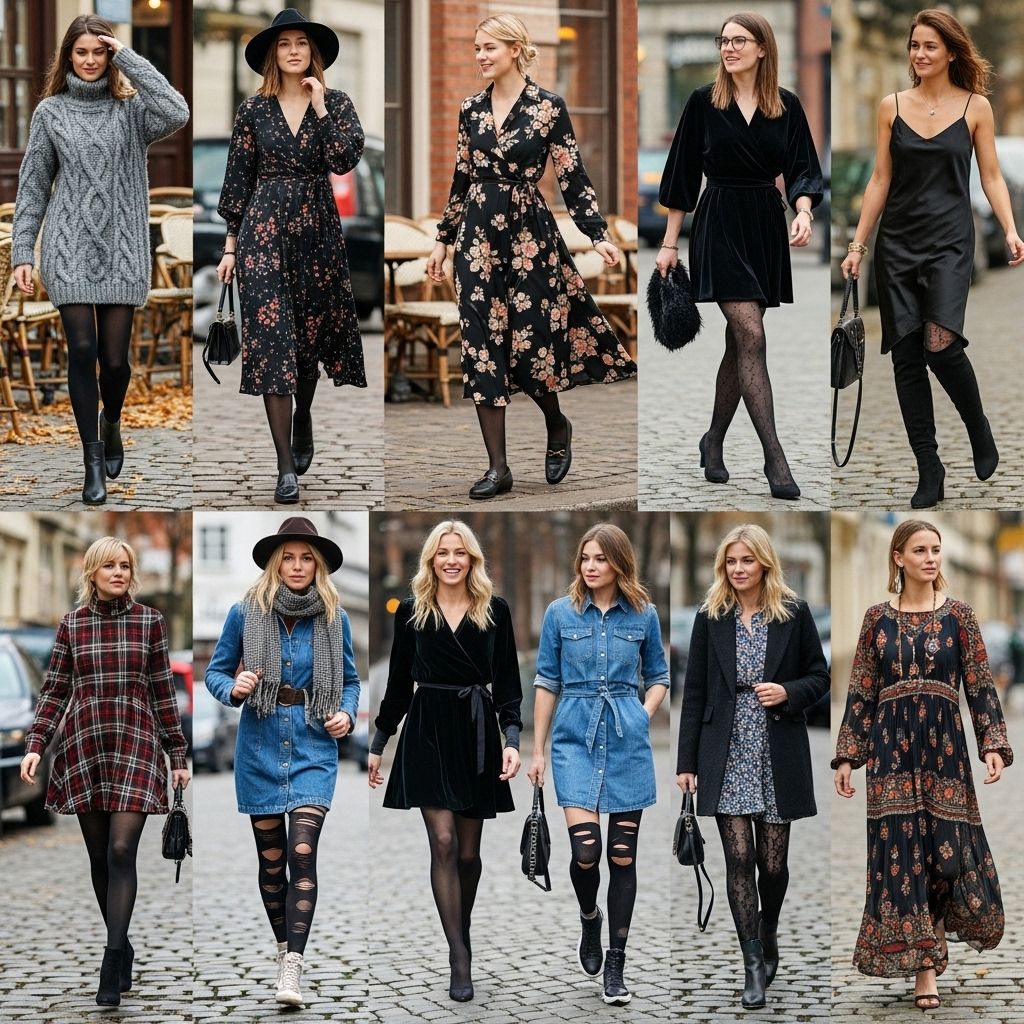 Your ultimate guide to styling black tights with every kind of dress for a fresh, cozy and on-trend autumn look.