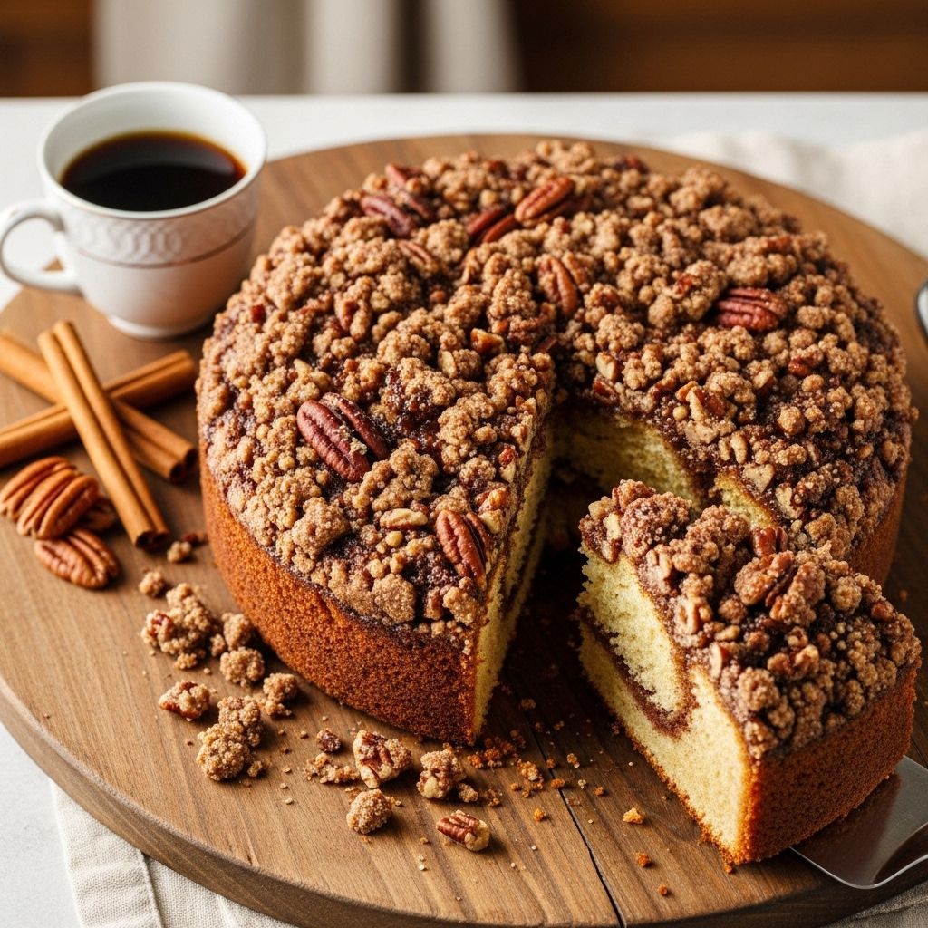 Experience the joy of a soft, buttery treat crowned with a spiced nutty crumble.