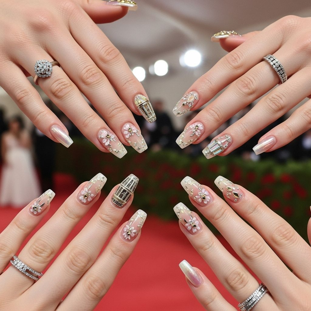 Discover the standout Met Gala 2025 manicures—from crystal pinstripes to tuxedo-inspired tips—setting new beauty trends.