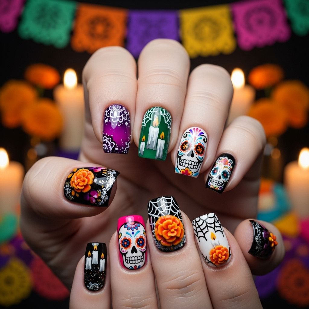 Discover vibrant Día de los Muertos nail art ideas—sugar skulls, marigolds, and Mexican-inspired designs for a festive, meaningful manicure.
