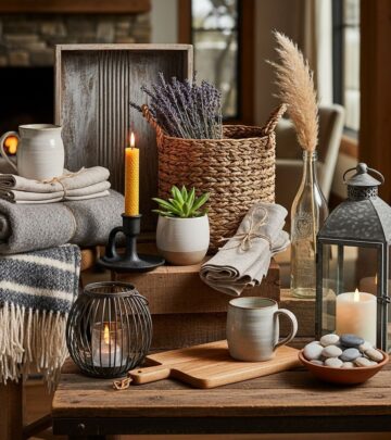 Artisanal materials and warm accents turn rooms into a cozy, inviting retreat.