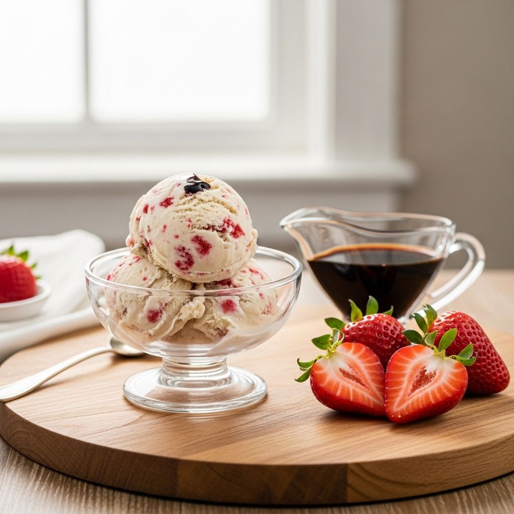 Bright summer fruits and a subtle vinegar twist elevate a creamy homemade scoop.