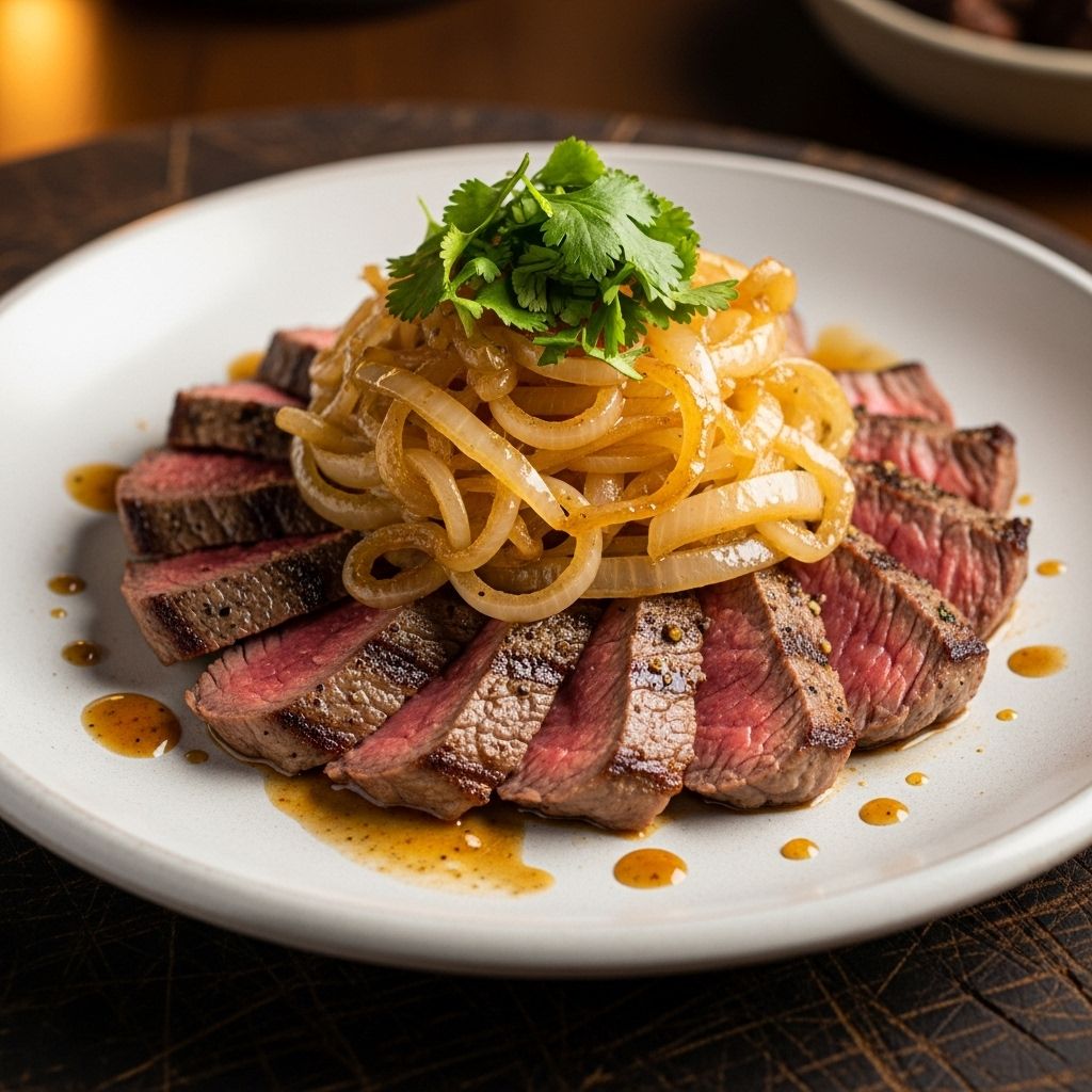 Garlic, vinegar, and caramelized onions turn modest beef into a rich, homey classic.