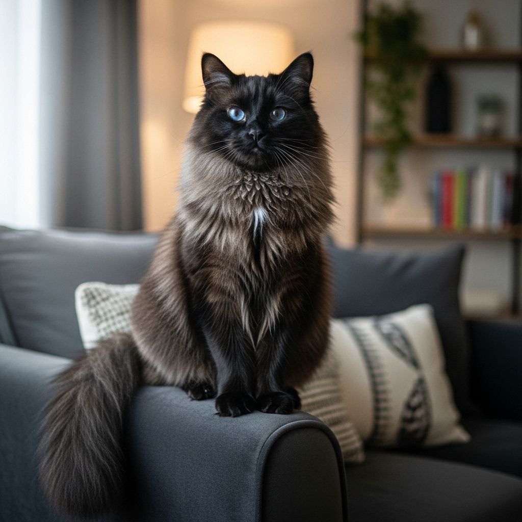 A rare companion with a sleek dark coat and an affectionate, people-loving personality.