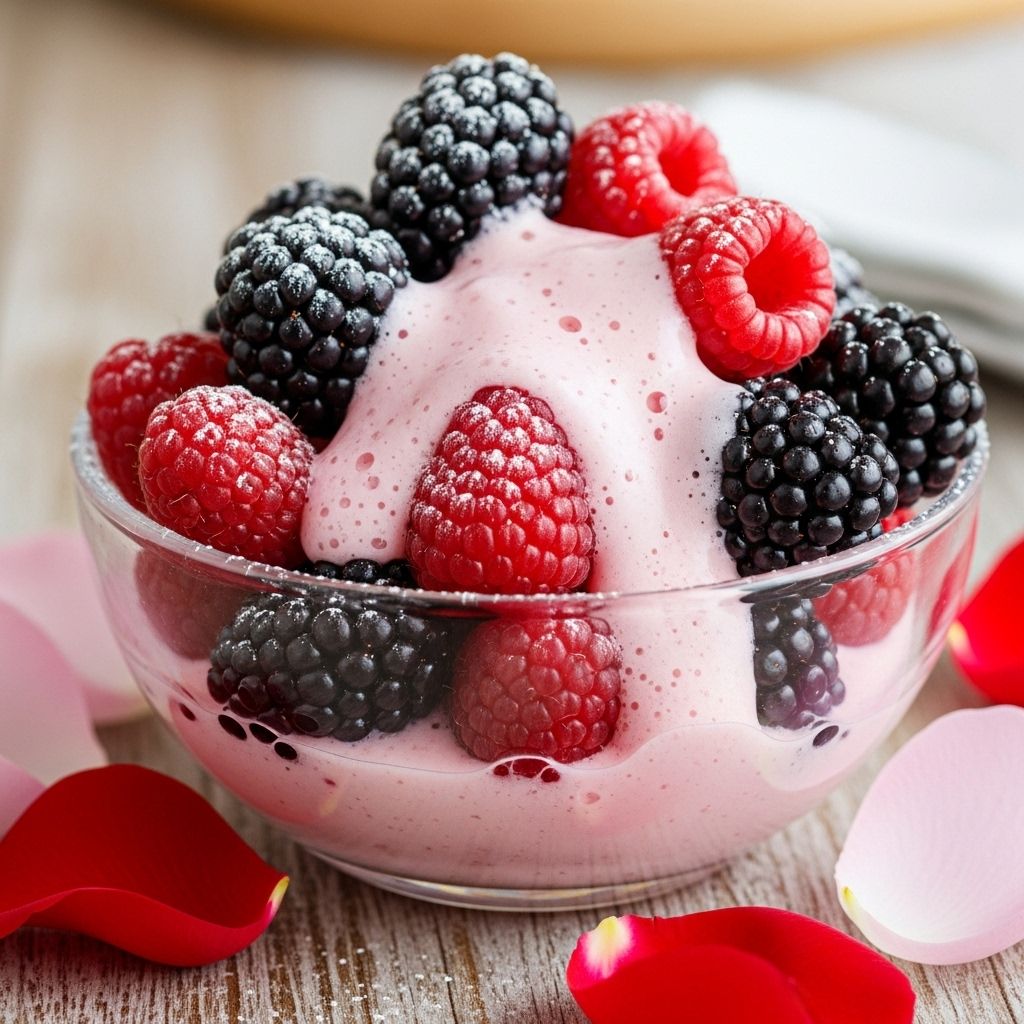 An airy custard infused with subtle flower notes brings fruit to elegant new heights.