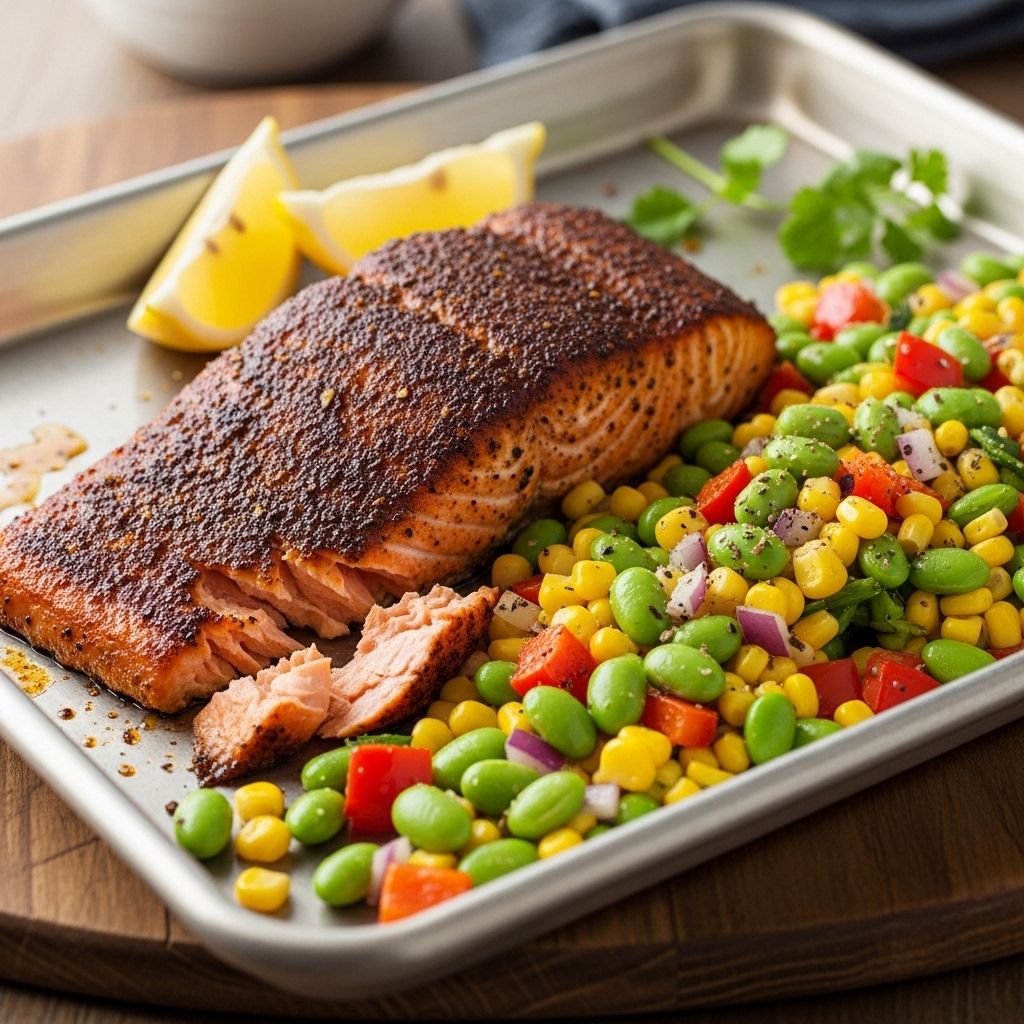 A spice-kissed fish paired with vibrant veggies delivers bold taste with minimal mess.