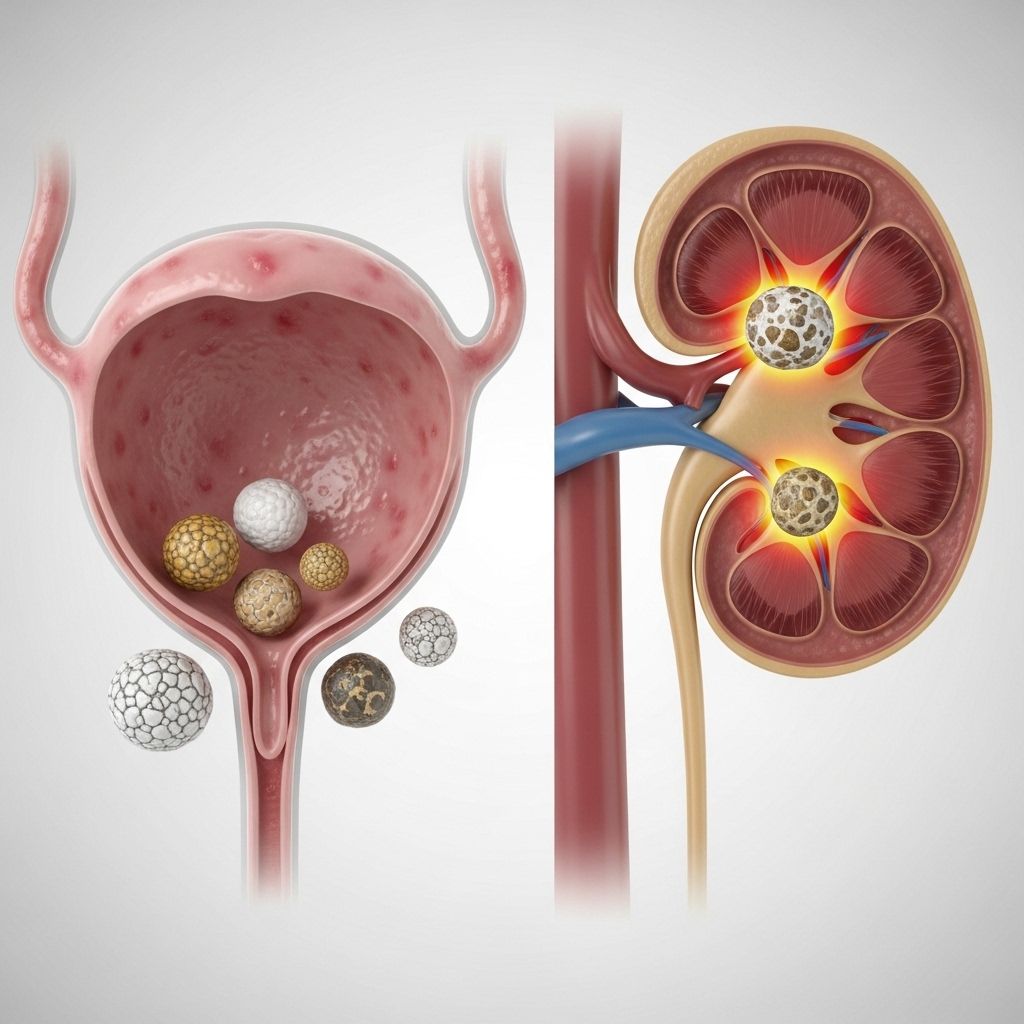 Understand the differences, symptoms, risk factors, and treatments for bladder stones and kidney stones to protect your urinary health.