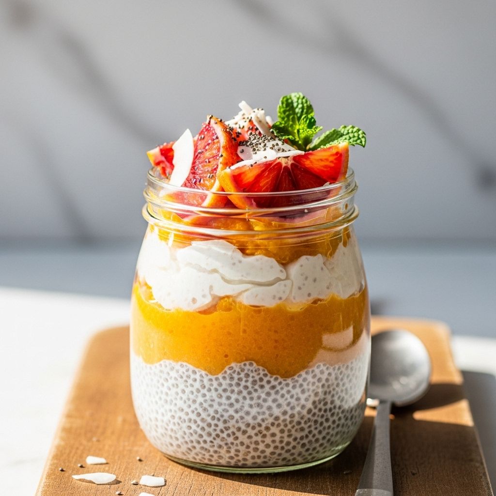 Experience the vibrant flavors of blood orange and coconut in this simple, vegan chia pudding packed with nutritional benefits and bright winter freshness.