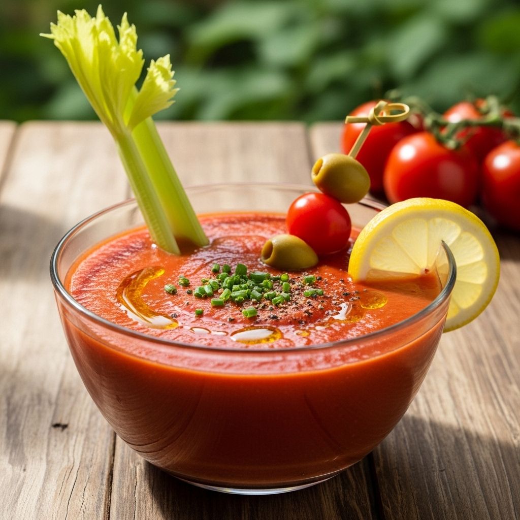A chilled, no-cook starter that balances fresh produce with savory cocktail flavors.
