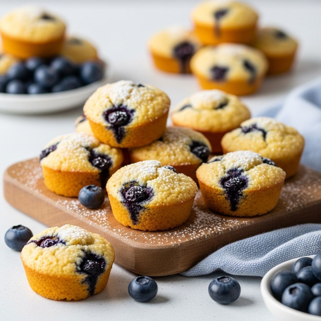 Tiny muffins that marry cornbread’s rustic bite with sweet blueberry bursts.