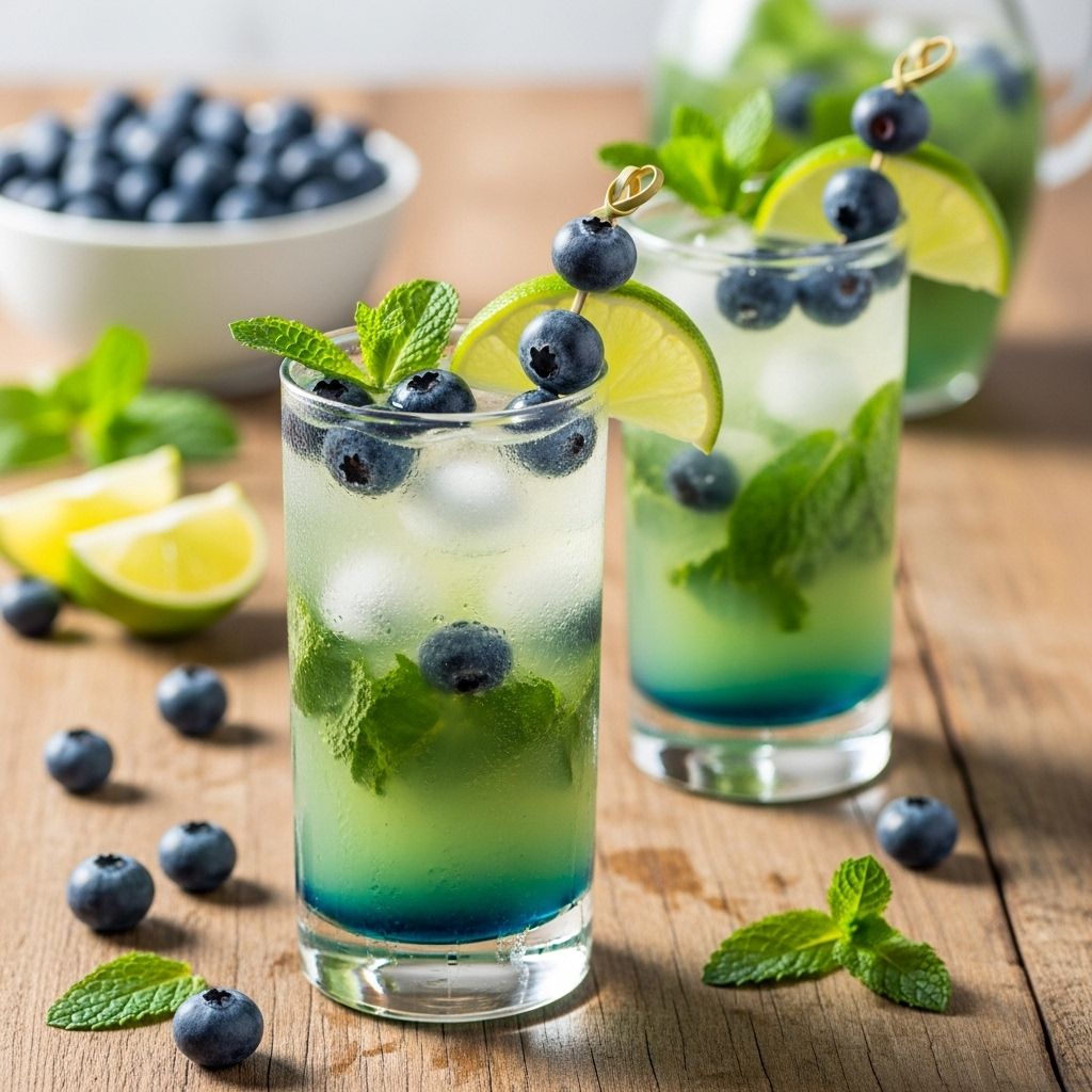Homemade blueberry syrup and mint combine for a bright, effervescent twist on a classic.