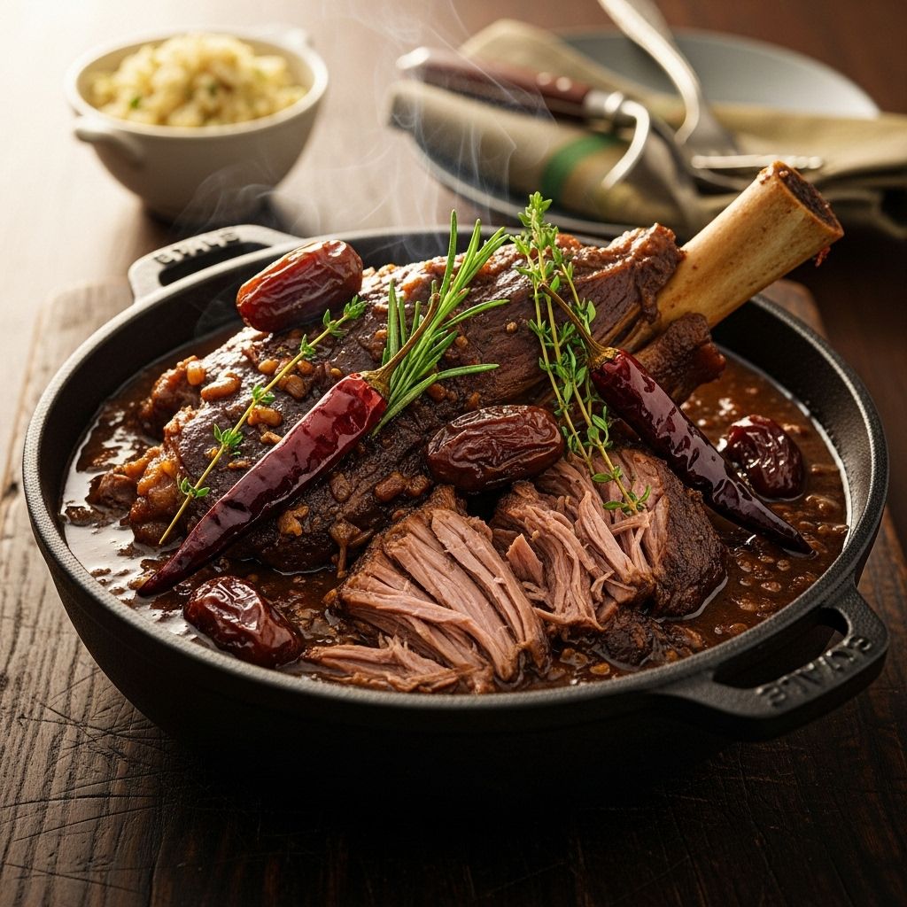 Braised Lamb Shoulder with Dried Chiles and Dates: A Flavor-Filled Feast Melt-in-your-mouth tenderness balanced by subtle sweetness and warming spice.