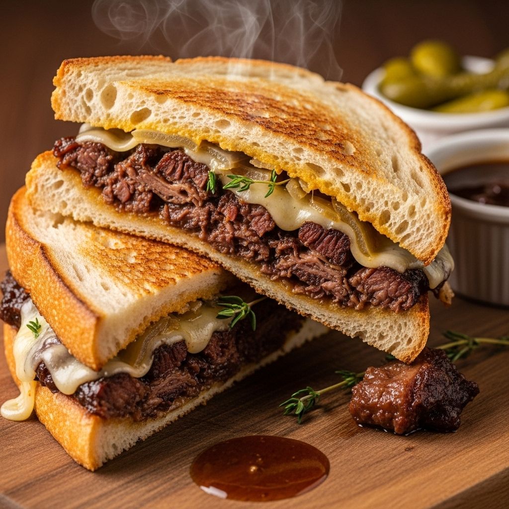 Braised Oxtail and Gruyère Sandwiches: A Gourmet Comfort Classic Slow cooking transforms collagen into a rich, unctuous filling that melts into each bite.