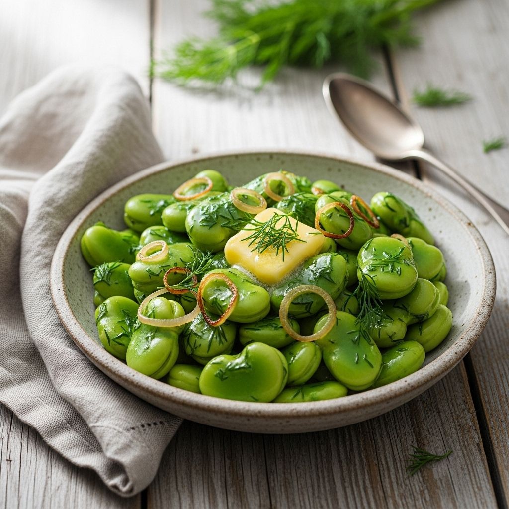 Seasonal pods elevated by aromatic herbs to celebrate spring’s fleeting flavors.