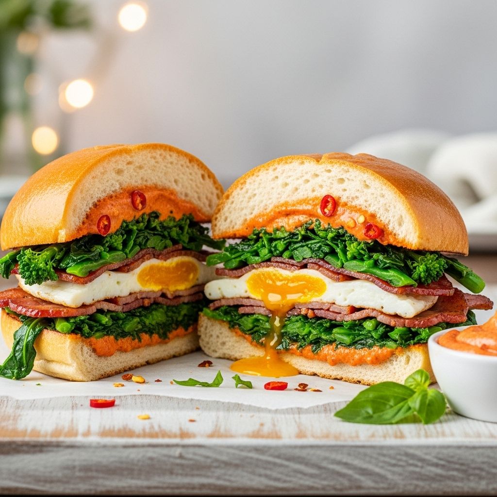 A bold morning bite that balances bitterness, creaminess, and fiery spice.