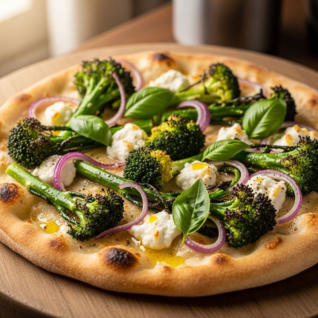 Discover how to create a savory, veggie-packed flatbread featuring roasted broccoli and red onion with simple, wholesome ingredients.
