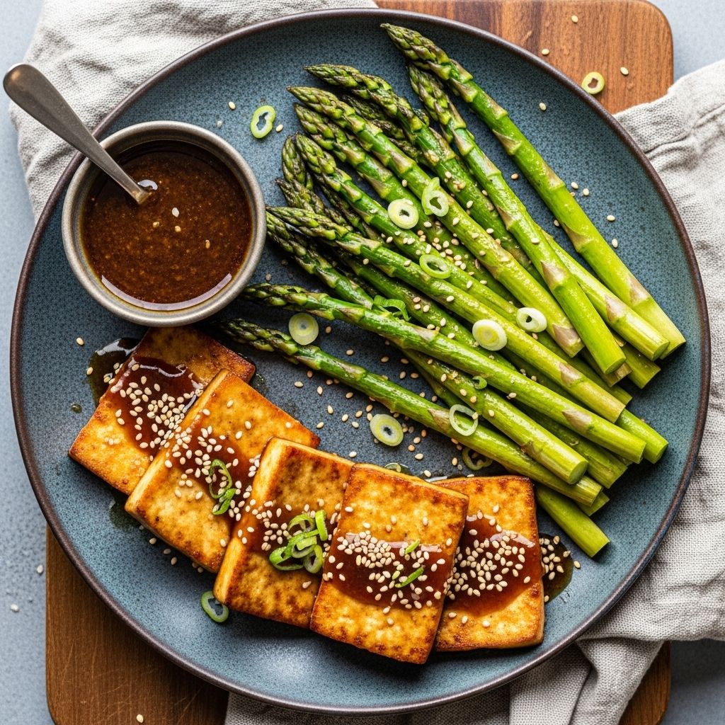 A speedy plant-based duo balancing savory miso richness with crisp, seasonal greens.
