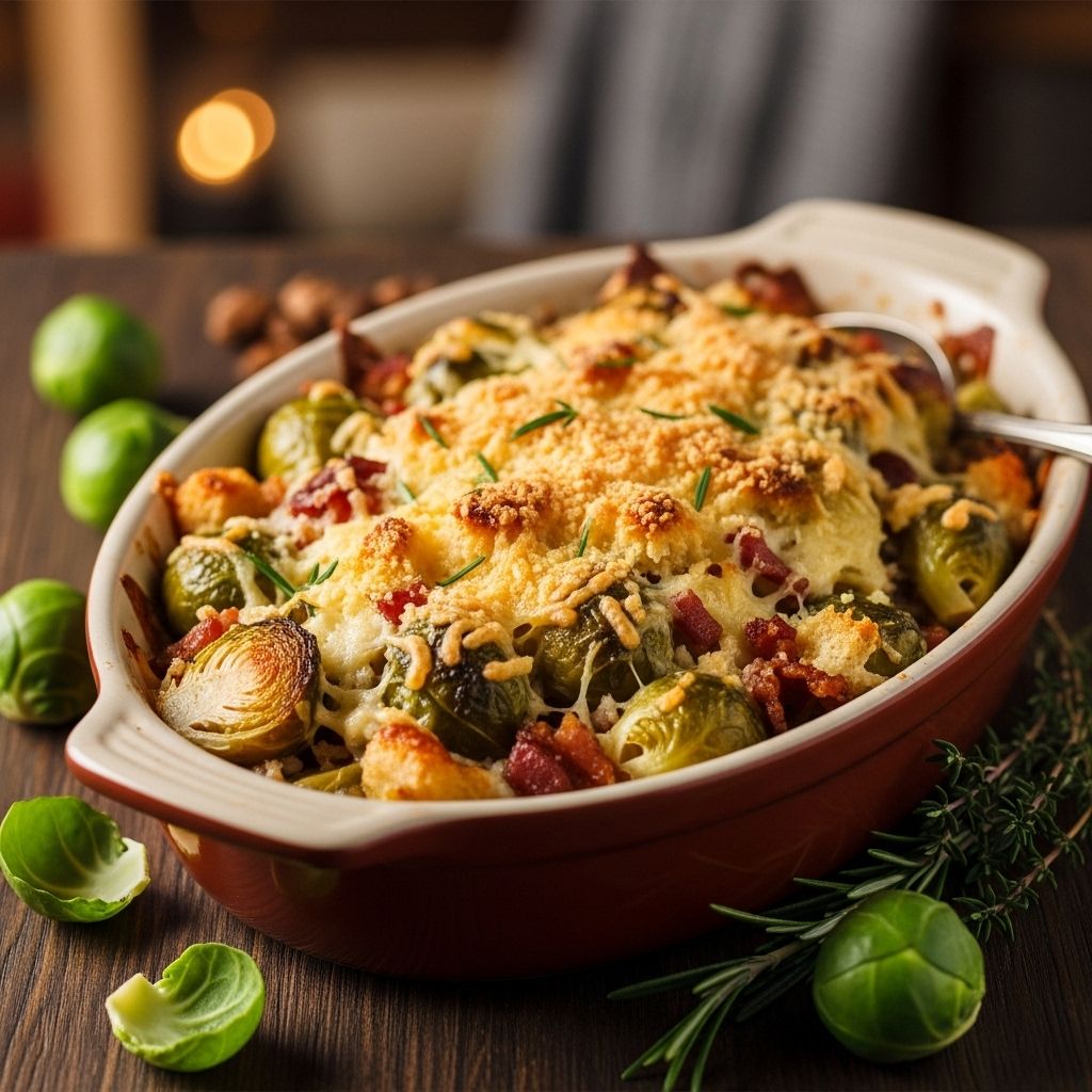 Smoky bacon, melted cheese, and crisp topping turn veggies into an unforgettable dish.