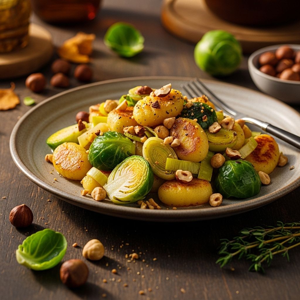Discover a warming, nutrient-packed gnocchi dish blending Brussels sprouts, leeks, and toasted hazelnuts for the ultimate cozy fall comfort.