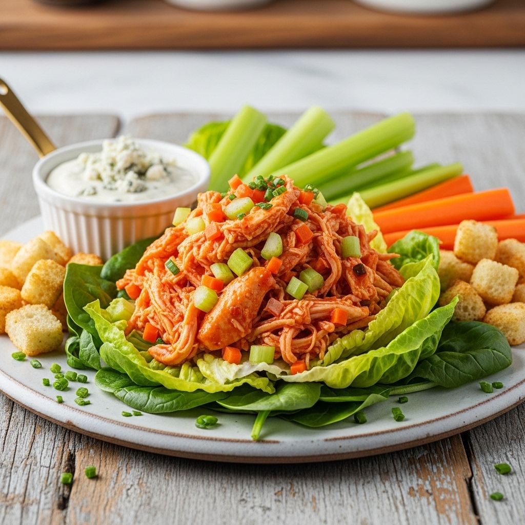 A zesty twist that brings Buffalo wings flavor to a fresh, protein-packed salad.